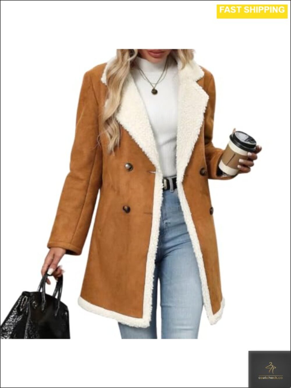 Faux Suede Sherpa Fleece Lined Peacoat Winter Jacket